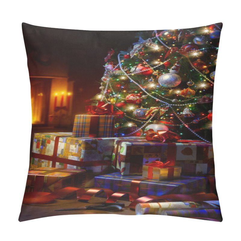 Personality  Art Christmas Tree And Christmas Gift Boxes In The Interior With Pillow Covers