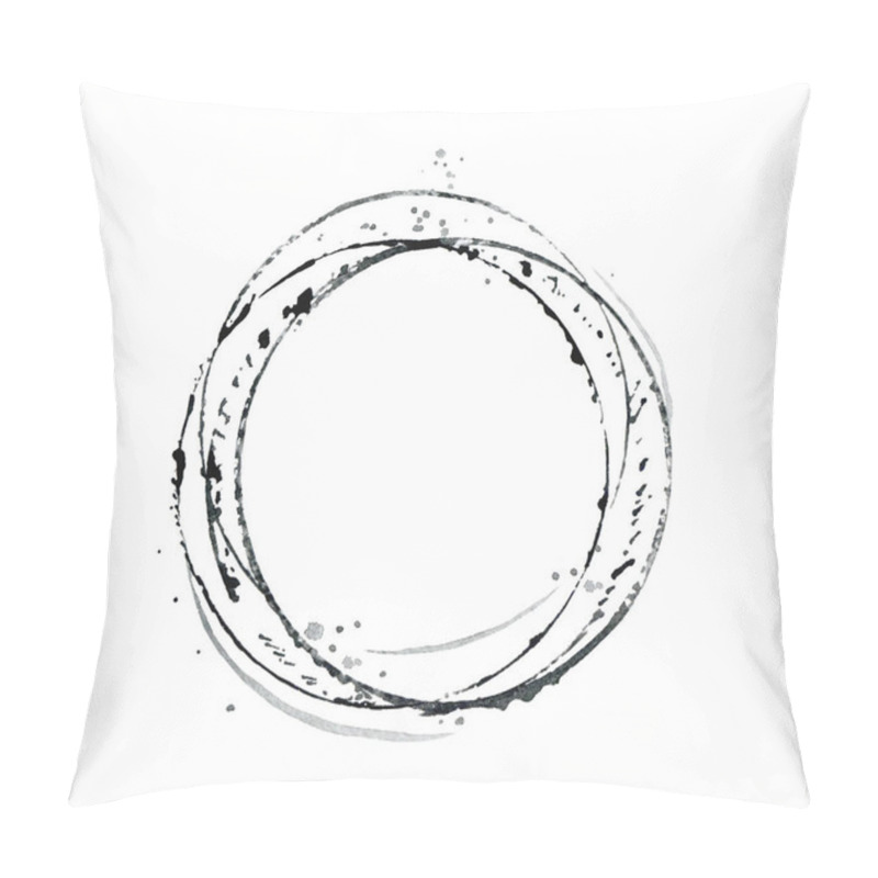 Personality  Black Painted Round. Monochrome Geometric Shape On White. Watercolour Abstraction Illustration. Pillow Covers