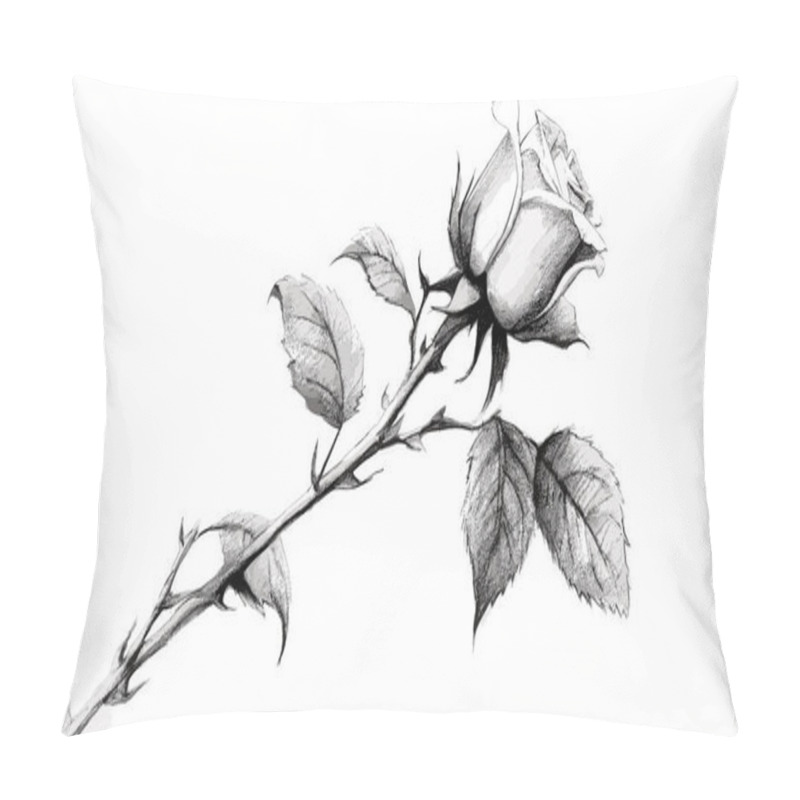 Personality  Rose Flower And Leaves Pattern. Botanical Rose, Branch. Black Ink On A White Background. Great For Tattoo, Invitations, Greeting Cards, Decor. Vector Illustration Pillow Covers