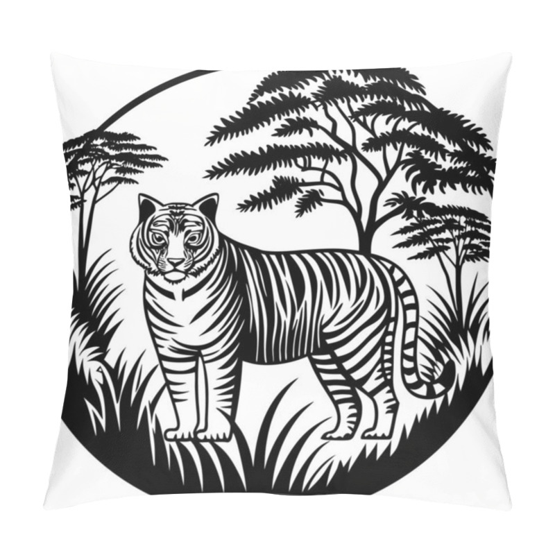 Personality  A Dynamic Tiger Silhouette Capturing The Strength And Elegance Of This Majestic Predator. Perfect For Wildlife, Nature, And Creative Design Projects. Pillow Covers