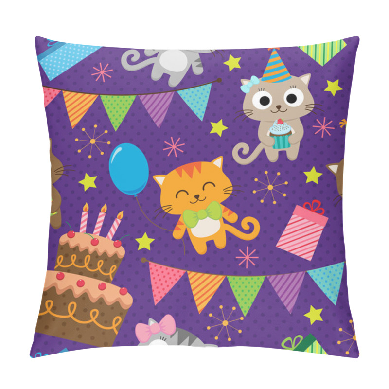 Personality  Birthday Party Pattern With Cats Pillow Covers