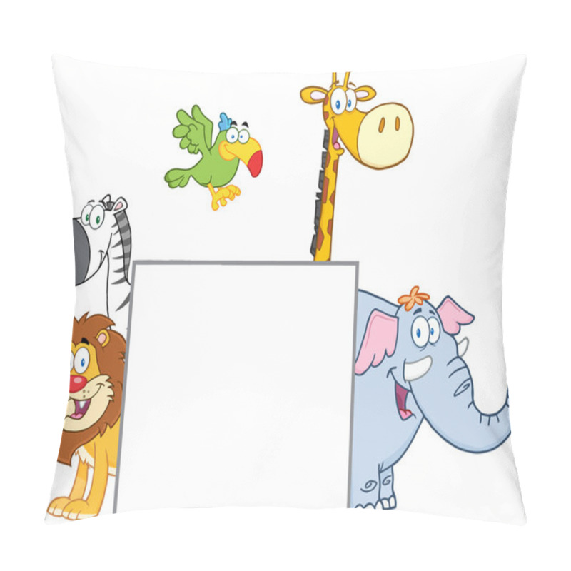 Personality  Jungle Animals Behind A Blank Sign Pillow Covers