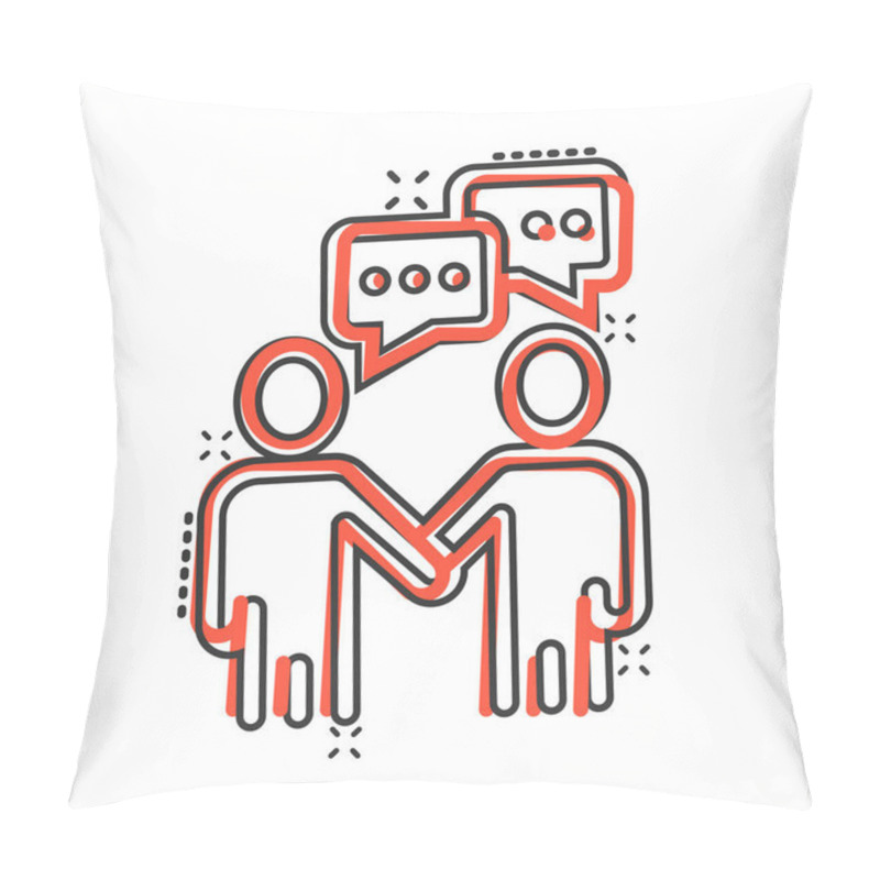 Personality  Greetings Gesture Icon In Comic Style. People Handshake Cartoon Vector Illustration On White Isolated Background. Hand Shake Splash Effect Business Concept. Pillow Covers