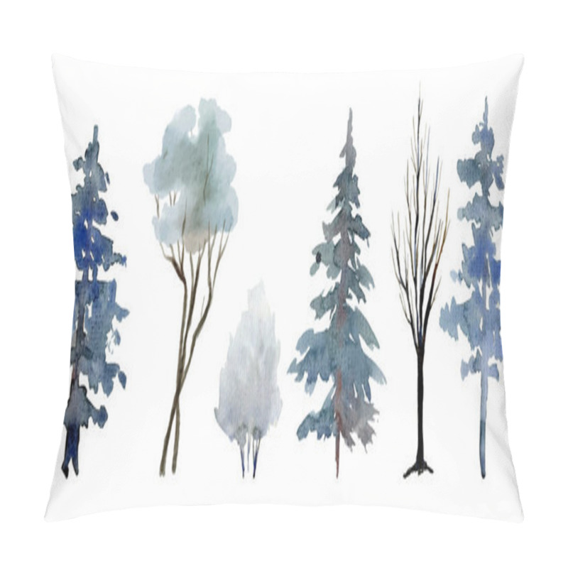 Personality  Snowy Trees And Shrubs, Winter Scene Elements, Bluish Winter Forest Pillow Covers