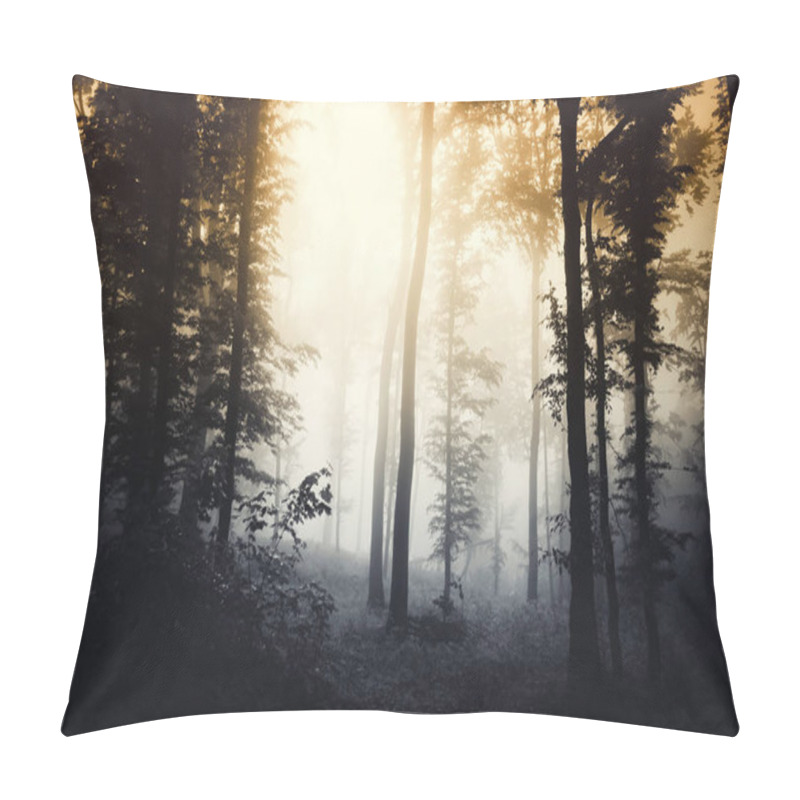 Personality  Sunset Light In Dark Misty Forest Landscape Pillow Covers