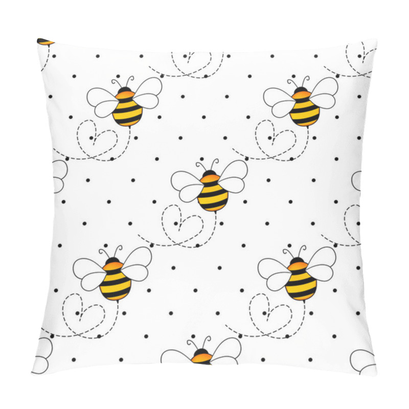 Personality  Seamless Pattern With Bees On White Polka Dots Background. Small Wasp. Vector Illustration. Adorable Cartoon Character. Template Design For Invitation, Cards, Textile, Fabric. Doodle Style Pillow Covers