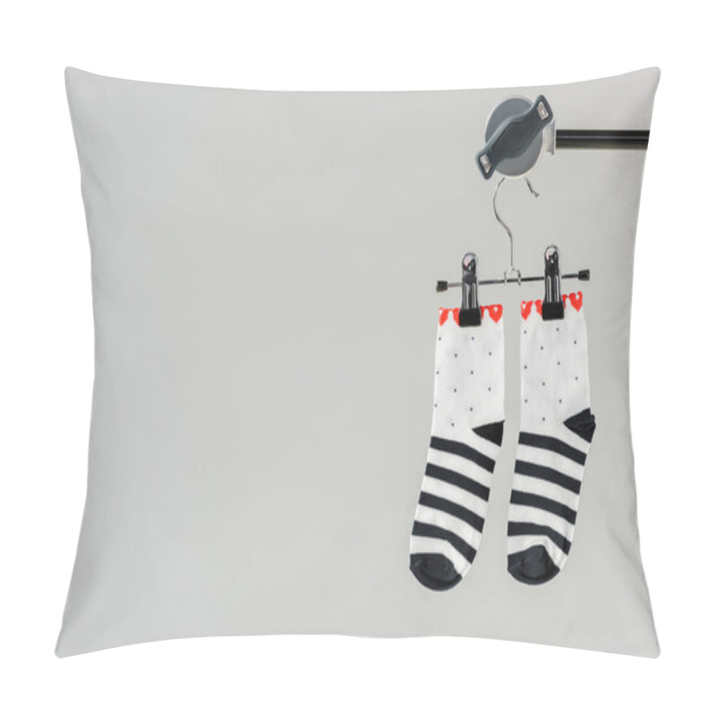 Personality  Pair Of Black And White Cotton Socks Isolated On Grey Pillow Covers