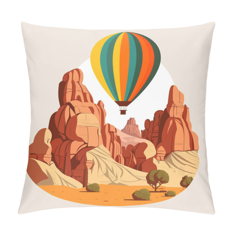 Personality  Hot Air Balloons Over Cappadocia Rocks Landscape. Adventure Travel In Turkey Concept Vector Illustration. Pillow Covers