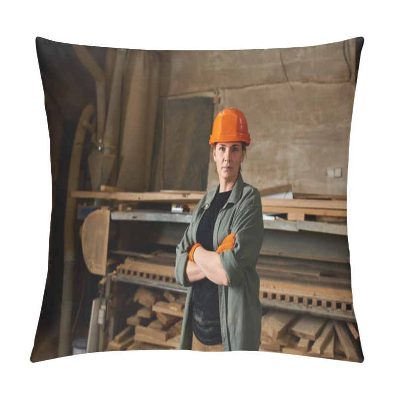 Personality  In A Bustling Workshop, A Talented Female Carpenter Shapes Wood, Showcasing Her Craftsmanship And Dedication. Pillow Covers