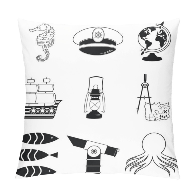 Personality  Nautical Elements 3 Including   Seahorse, Octopus, Captains Hat,  Ship, Drawing Compass, Tresure Map, Nautical Style Lamp, Fish, Globe, Beach Telescope Pillow Covers