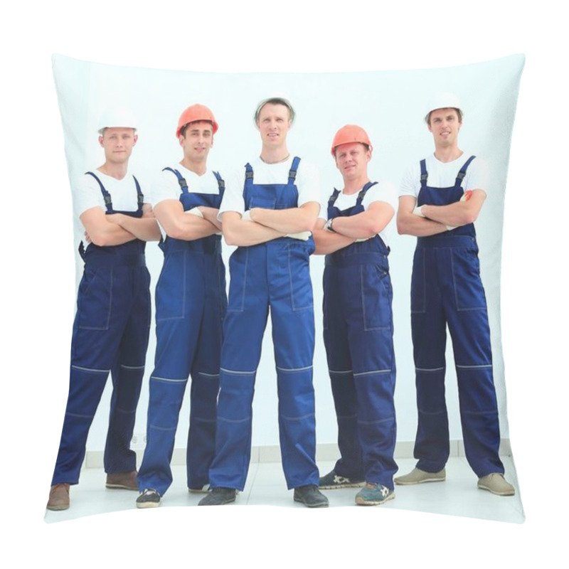 Personality  Team Of Professional Builders In Helmets Pillow Covers