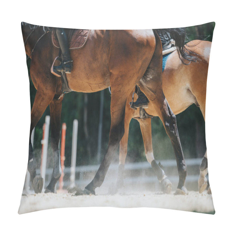 Personality  Close-up View Of Horses Legs As They Move During An Equestrian Event, Showcasing The Dynamic Nature Of Horse Riding On A Sunny Day. Pillow Covers