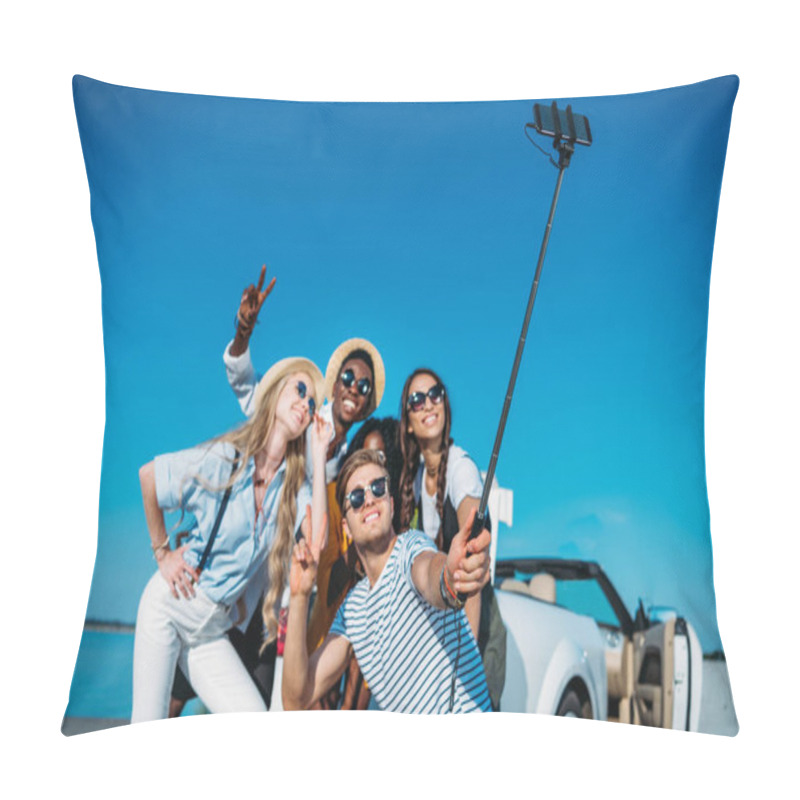 Personality  Multiethnic Friends Taking Selfie Together Pillow Covers