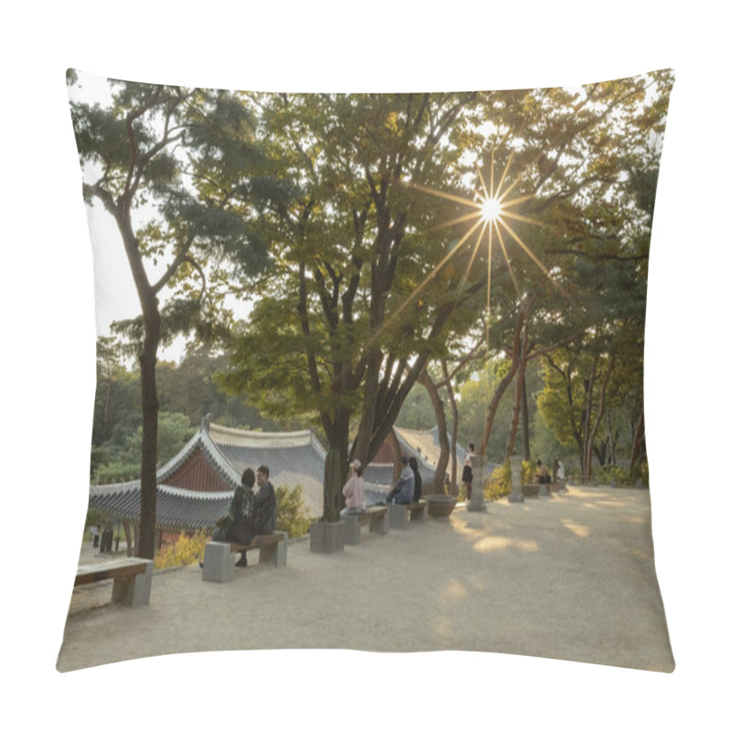 Personality  People Visiting The Park In The Eveing At Deoksugung Palace, Seoul South Korea Pillow Covers