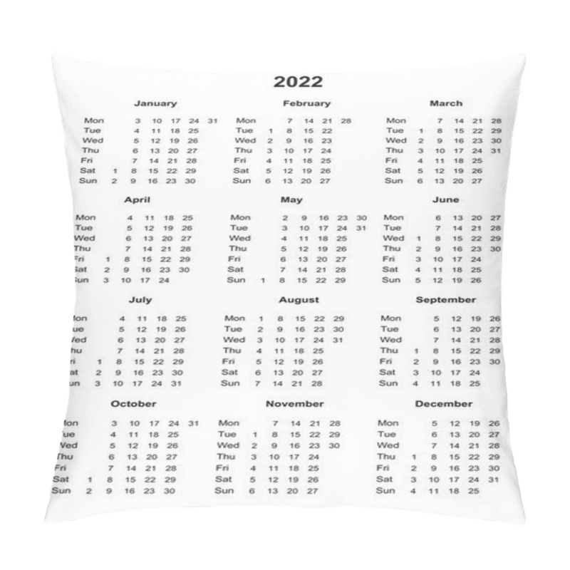 Personality  Calendar 2022. Printable Calendar For 2022. Monday Start. Minimalist Style Pillow Covers