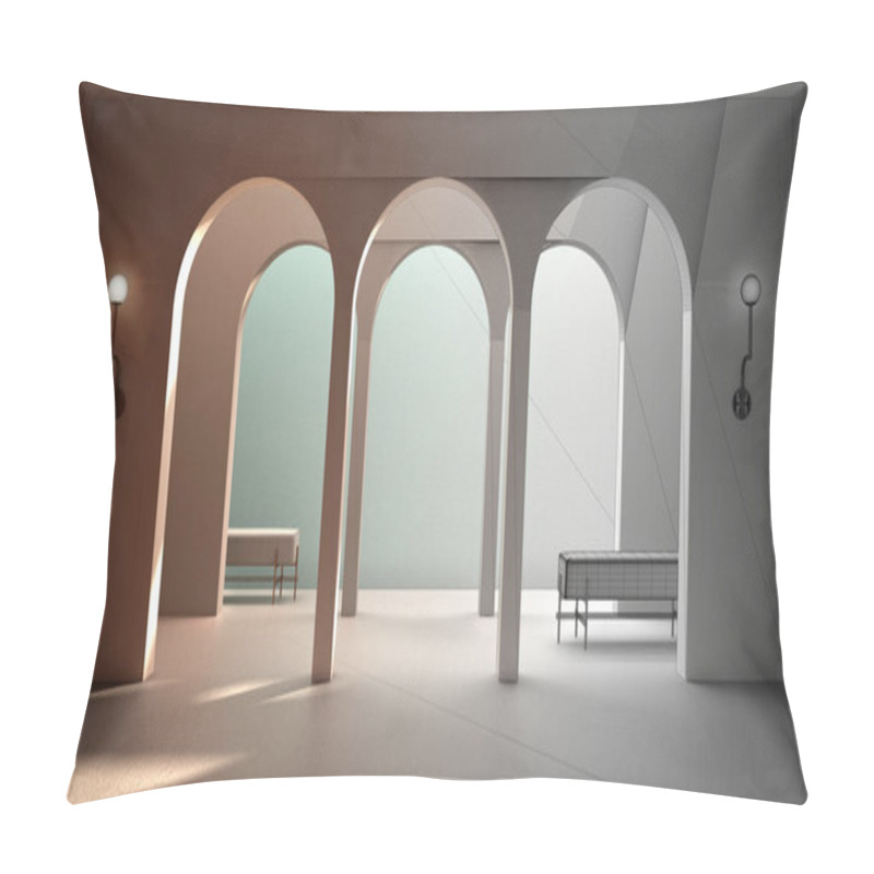 Personality  Architect Interior Designer Concept: Unfinished Project That Becomes Real, Classic Eastern Lobby, Modern Hall, Stucco Walls, Interior Design Archways, Empty Space, Arches Background Pillow Covers