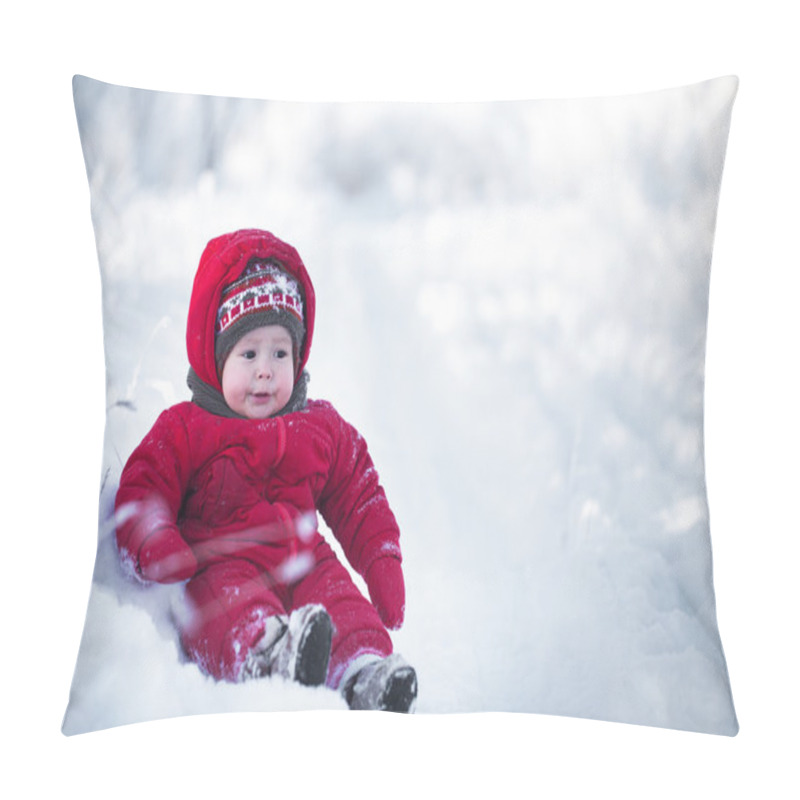 Personality  Family Having Fun In Snowy Woodland Pillow Covers