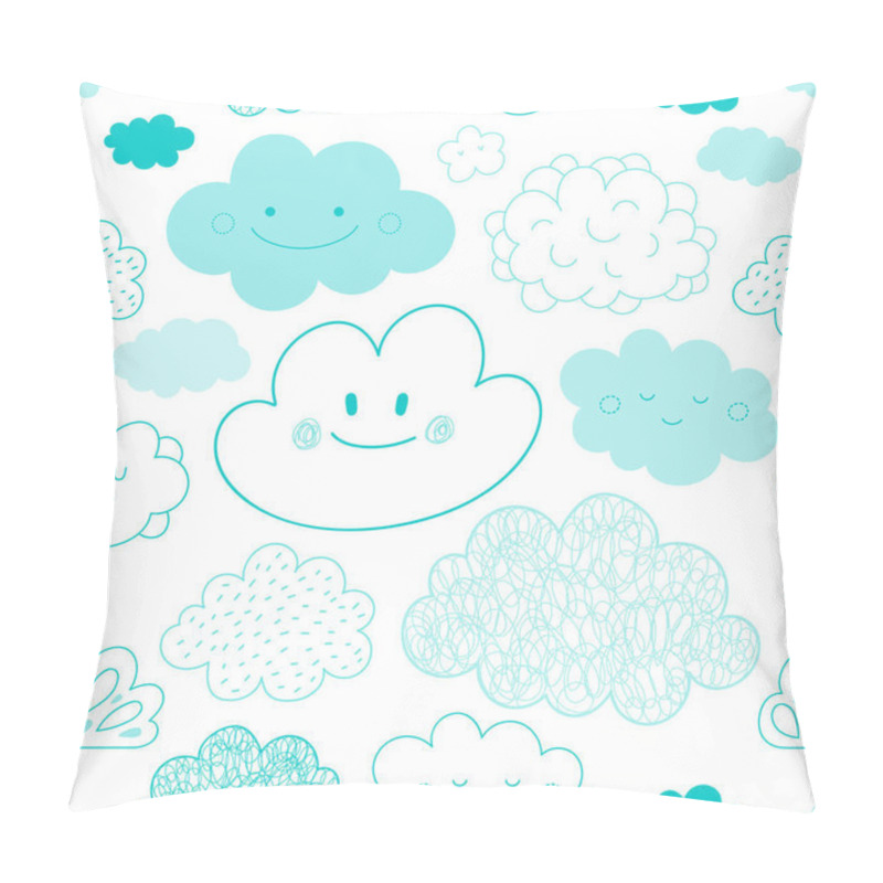 Personality  Vector Collection Of Hand Drawn Sketch Cartoon Clouds Forming A Seamless Pattern Pillow Covers