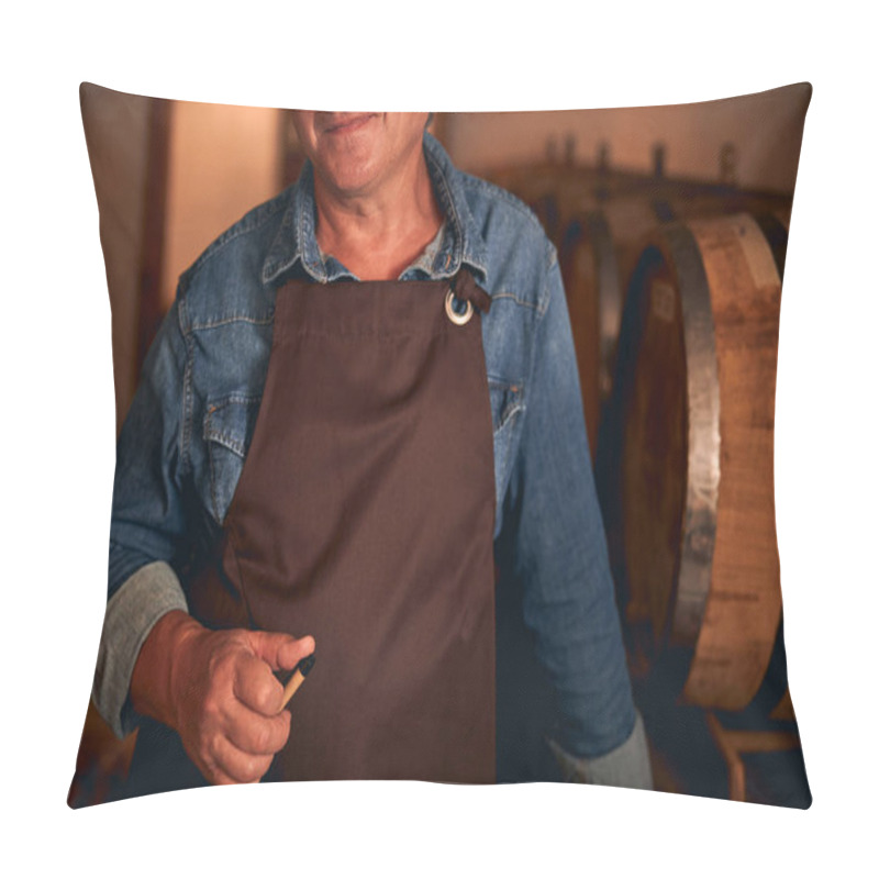 Personality  Unrecognized Male Sommelier In Apron And Denim Shirt Pillow Covers