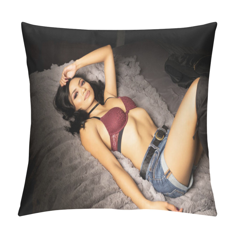 Personality  Candid Glamor Style Fashion Photo Of Beautiful Exotic Young Woman With Sexy Dark Hair Pillow Covers