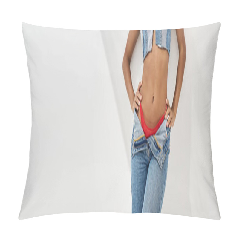 Personality  A Fashionable Young Woman Stands Proudly, Expressing Her Vibrant Personality Through Attire. Pillow Covers