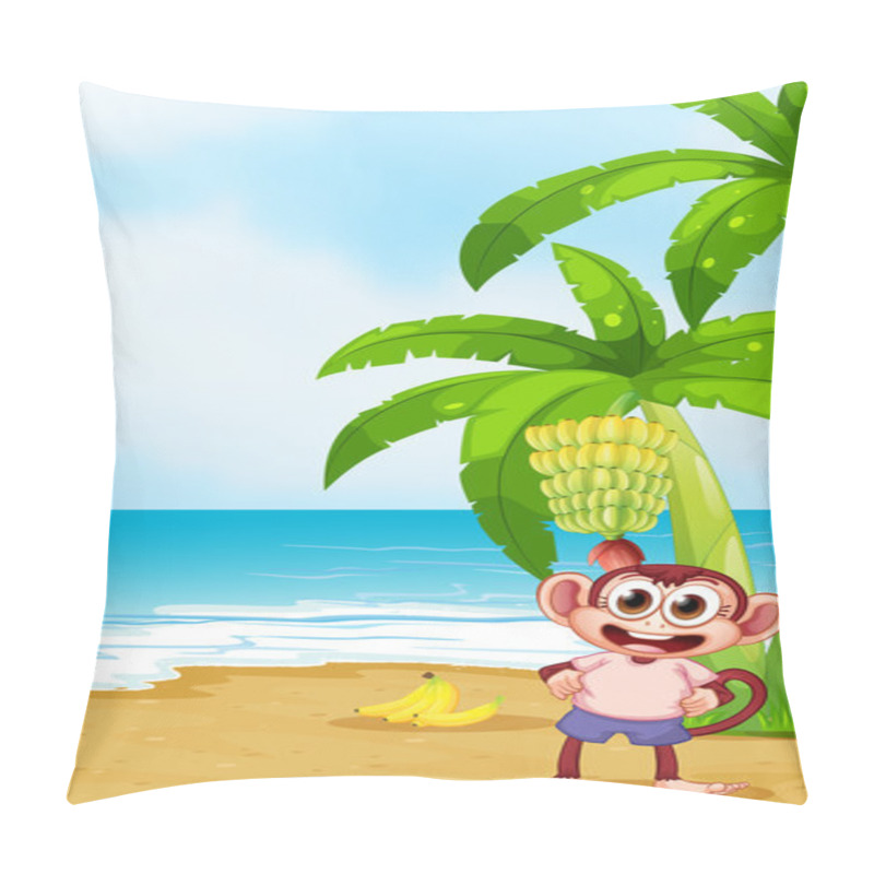 Personality  A Monkey At The Beach With Bananas Pillow Covers