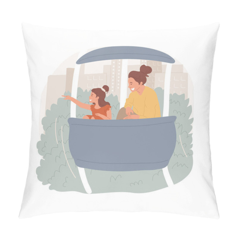 Personality  Ferris Wheel Isolated Cartoon Vector Illustration. Family Sitting In A Ferris Wheel Cabin, Child Pointing Finger On A Skyline, Leisure Time, Visiting Amusement Park, Joyful Ride Vector Cartoon. Pillow Covers