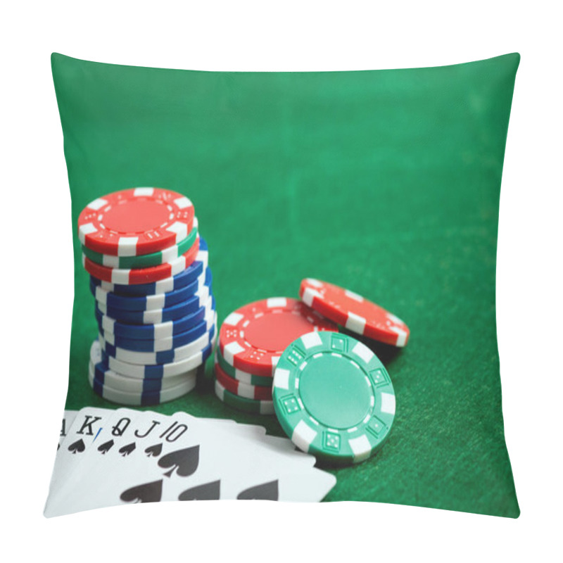 Personality  Casino Green Table With Chips And Play Cards Pillow Covers