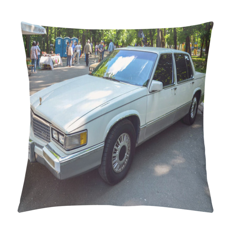 Personality  White Classic Sedan 1990 Cadillac De Ville Features An, Elegant Design And Is Powered By A Smooth, V8 Engine A Distinguished Example Of American Luxury And Sophistication Pillow Covers