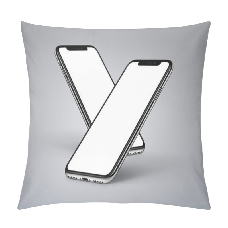 Personality  IPhone X. Perspective Smartphones Mockup Front Sides With White Screen On Gray Background Pillow Covers