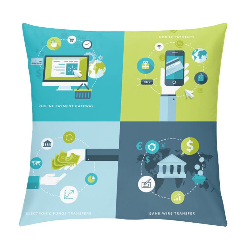 Personality  Flat Design Vector Illustration Concepts Of Online Payment Methods Pillow Covers