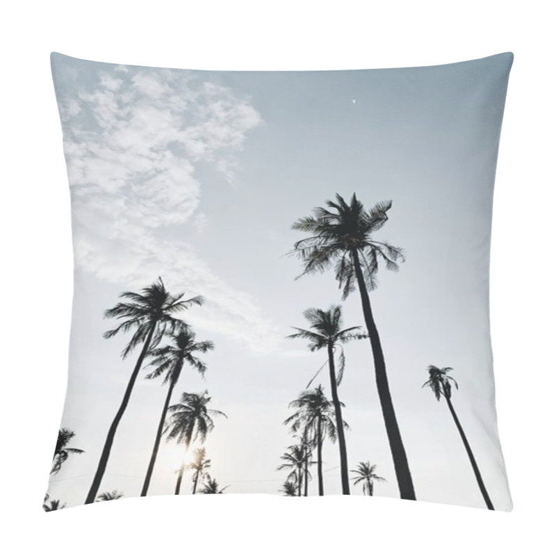 Personality  Lonely Tropical Exotic Coconut Palm Trees Against Blue Sky. Neutral Minimal Background. Summer And Travel Concept On Phuket, Thailand. Pillow Covers