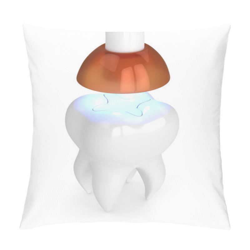 Personality  3d Render Of Tooth With Dental Polymerization Lamp And Light Cured Inlay Filling Over White Background Pillow Covers