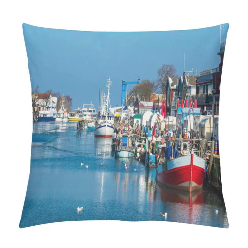 Personality  Fishing Boats In The Port Of Warnemuende, Germany. Pillow Covers