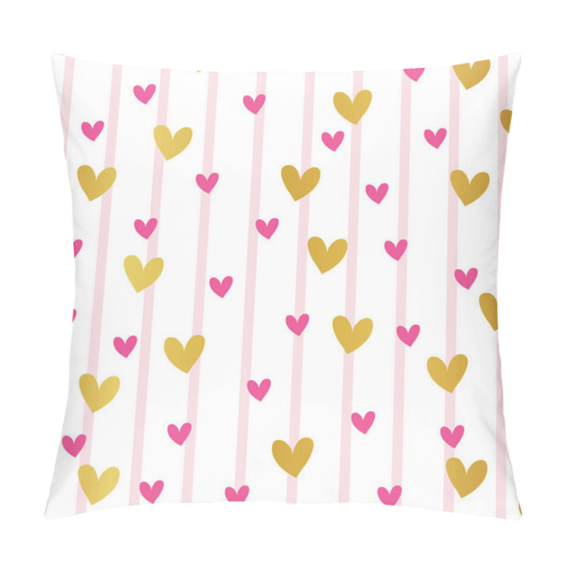 Personality  Seamless Pink And Golden Hearts On Horizontal Stripes Illustration Pillow Covers