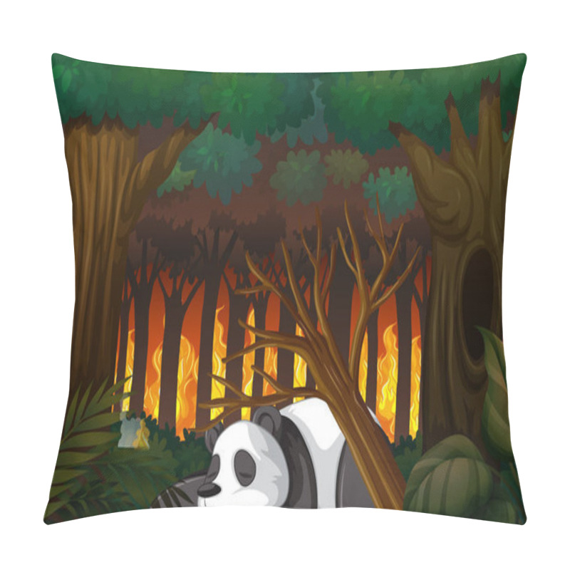 Personality  Deforestation Scene With Panda Dying In Forest Pillow Covers