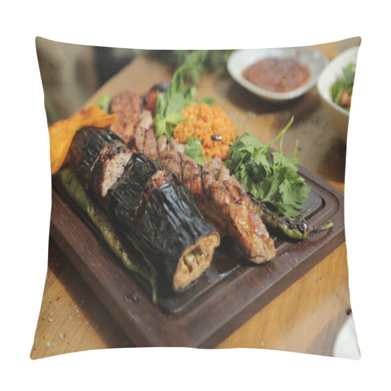 Personality  Delicious Turkish Kebab  Traditional Grilled Meat Dish From Middle Eastern Cuisine In Rich, Authentic Detail Pillow Covers