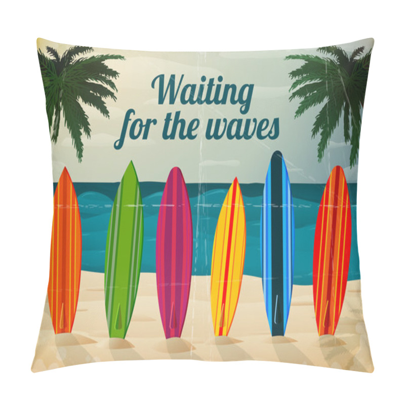 Personality  Holiday Surfboards On The Ocean Beach Pillow Covers