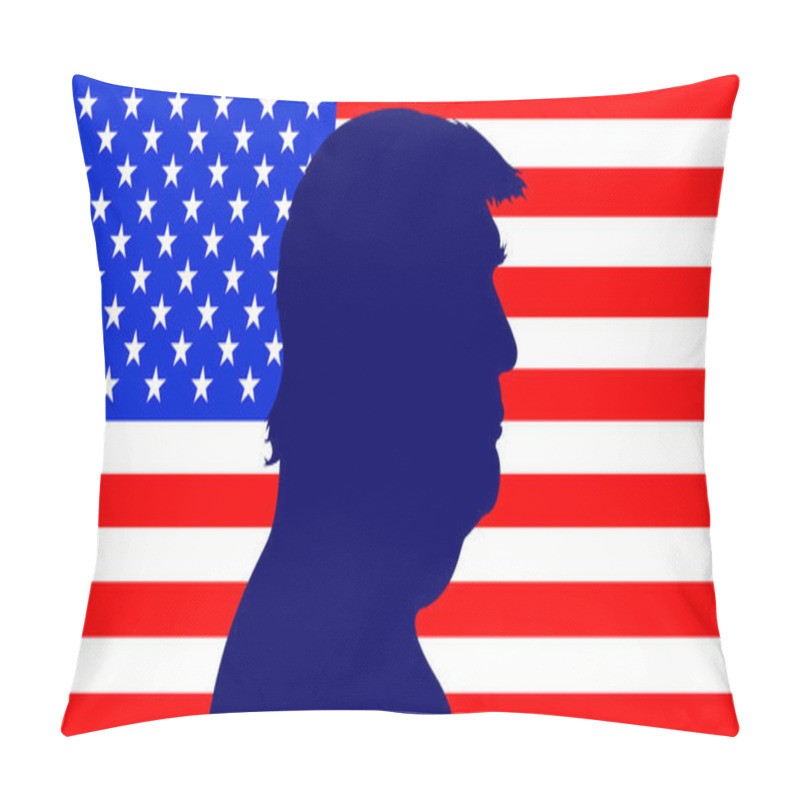 Personality  USA, Year 2024, Donald Trump Silhouette Portrait On The US Flag, United States, Vector Illustration Pillow Covers