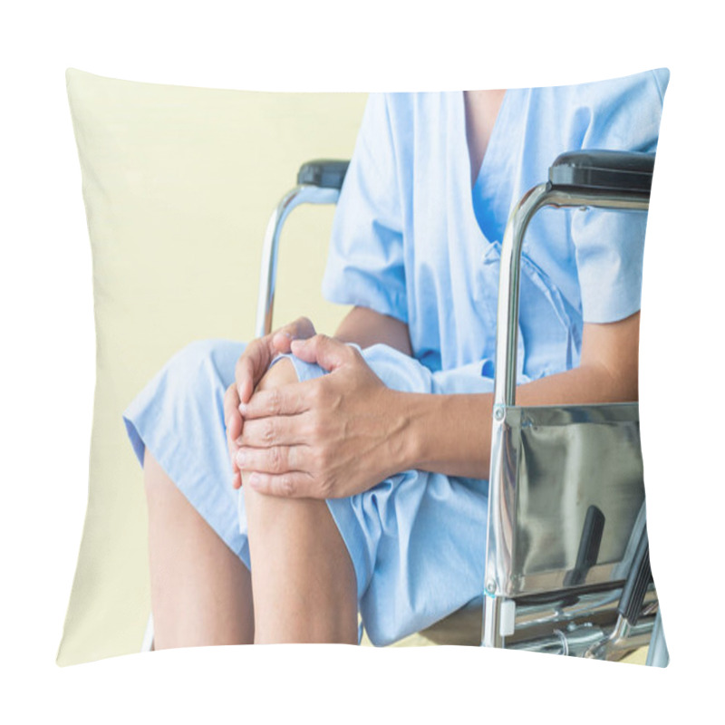 Personality  Asian Senior Patient Wheelchair With Knee Pain - Selective Focus Point Pillow Covers