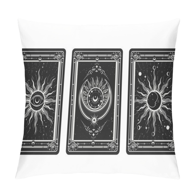 Personality  Tarot Cards Reverse Side With Esoteric And Mystic Symbols, All-seeing Eye, Sun And Moon, Sorcery Signs, Vector Pillow Covers