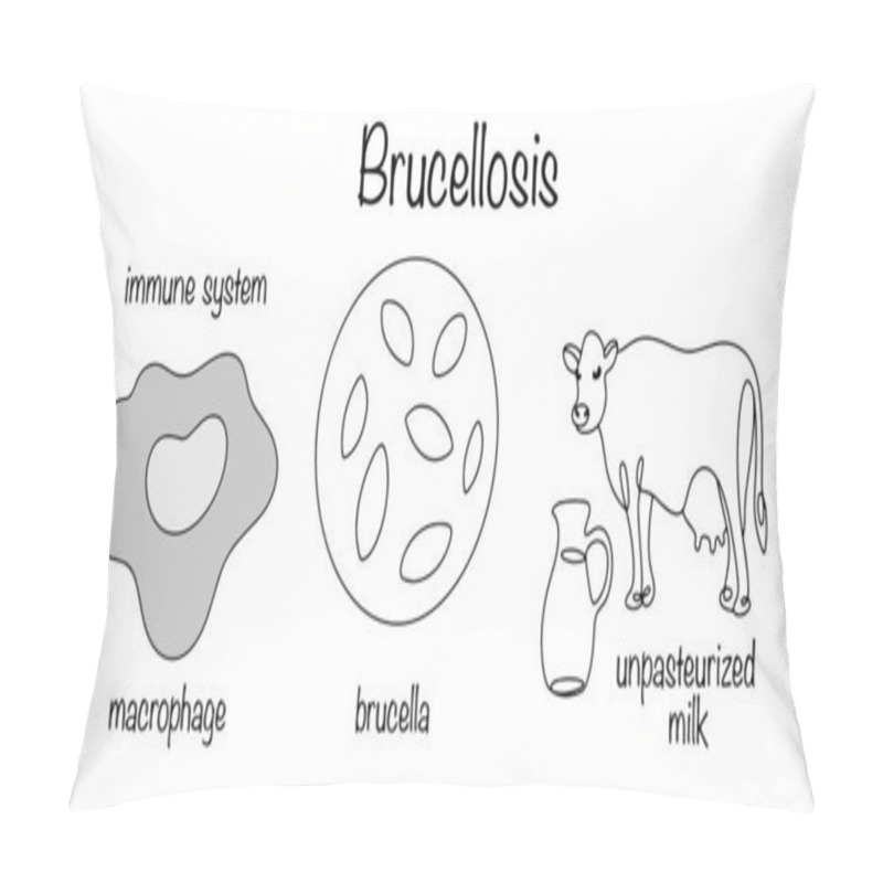 Personality  Brucellosis. An Infectious Disease Of Domestic Animals That Is Transmitted To Humans Through Dairy And Meat Products And Affects Immune Cells. Isolated Vector On White Background.  Pillow Covers