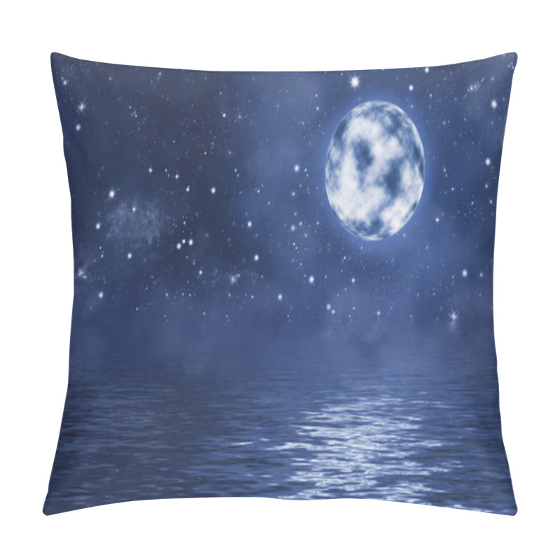 Personality  Full Moon On Star Background With Nebula, Reflection In Water With Waves Pillow Covers