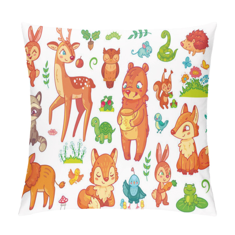 Personality  Collection Of Different Cartoon Forest Animal In Vector Pillow Covers