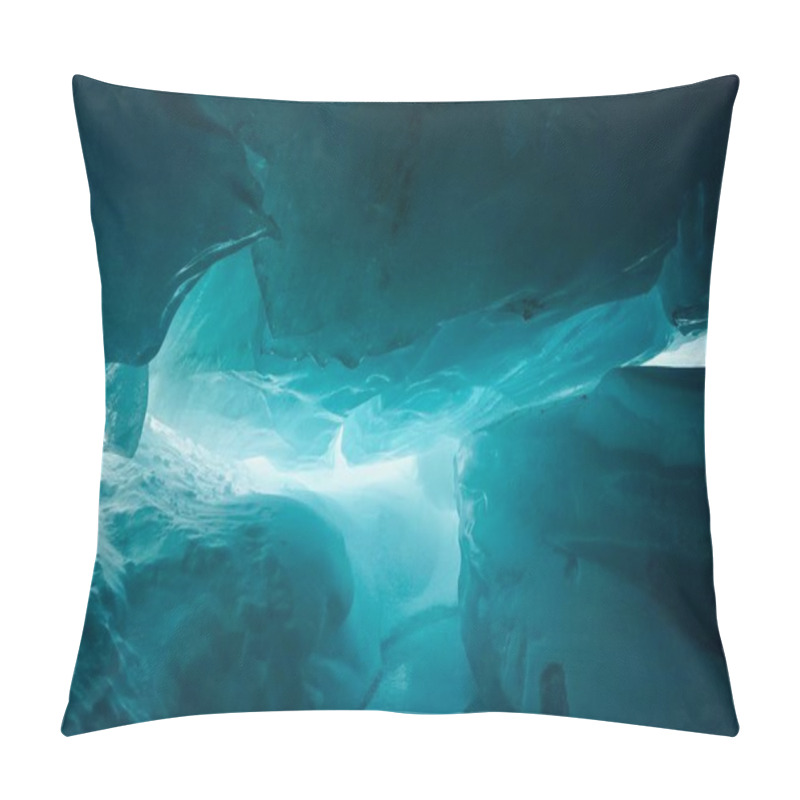 Personality  An Ethereal View Inside A Glacier Ice Cave, With Shimmering Blue Hues And Intricate Ice Formations. The Natural Light Filters Through The Translucent Ice, Creating A Mesmerizing Interplay Of Shadows And Textures.                          Pillow Covers