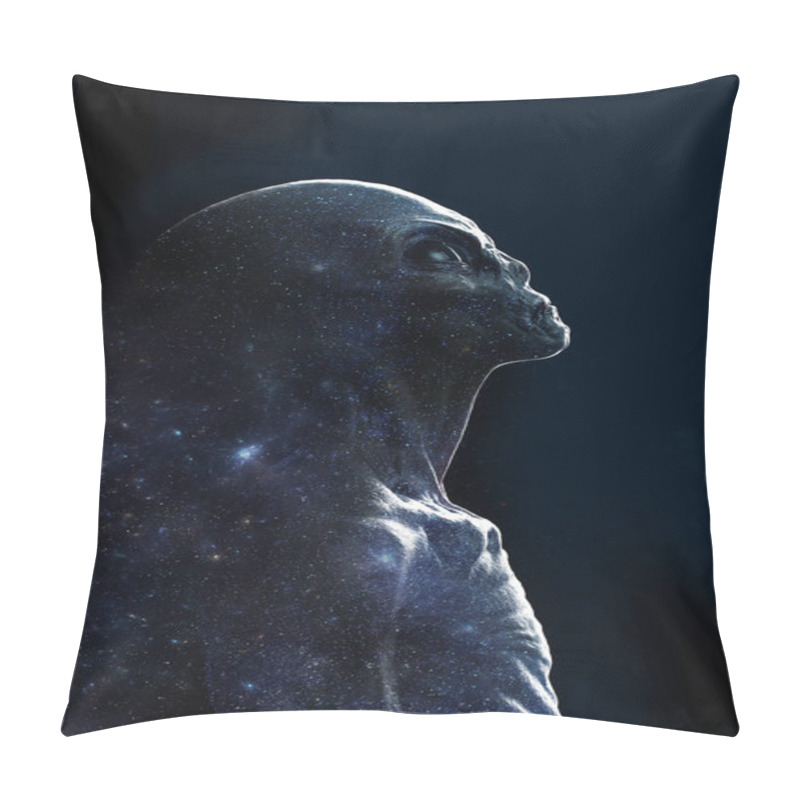 Personality  Abstract Silhouette Of A Grey Alien On A Star Field - 3D Rendering Pillow Covers