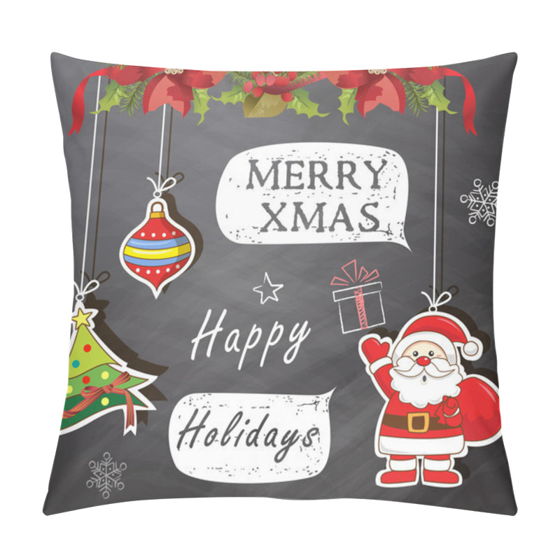 Personality  Christmas Scrapbook In Vector And Christmas Chalk Drawing On Blackboard Pillow Covers