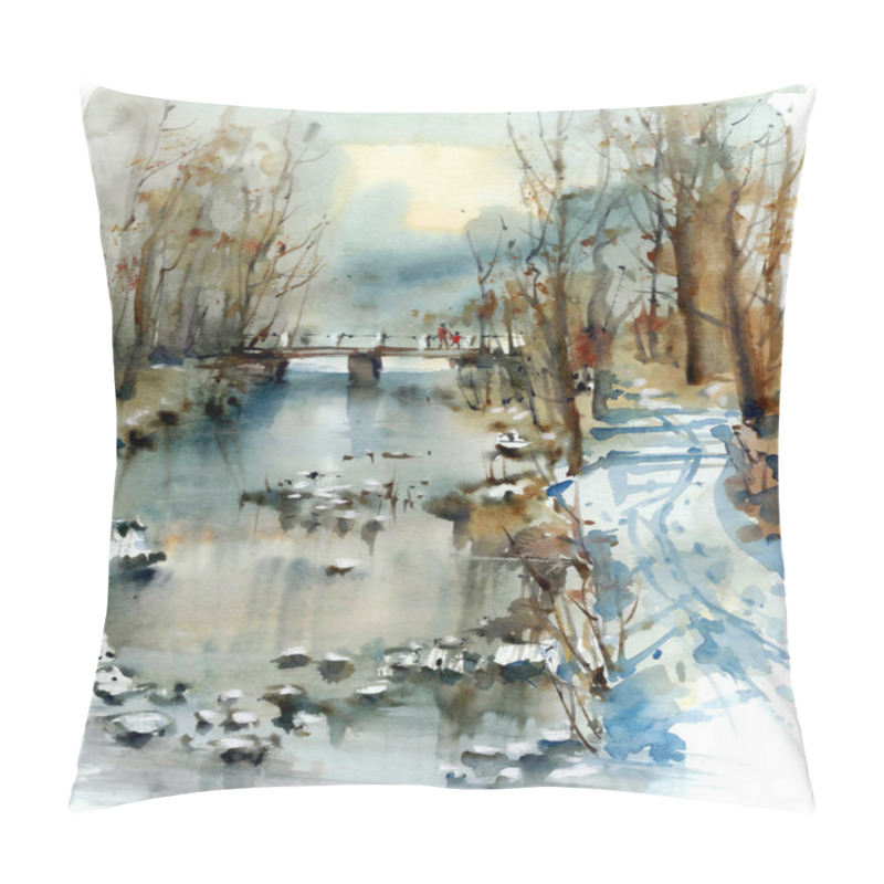 Personality  The Bridge Over The River, Winter Landscape Pillow Covers