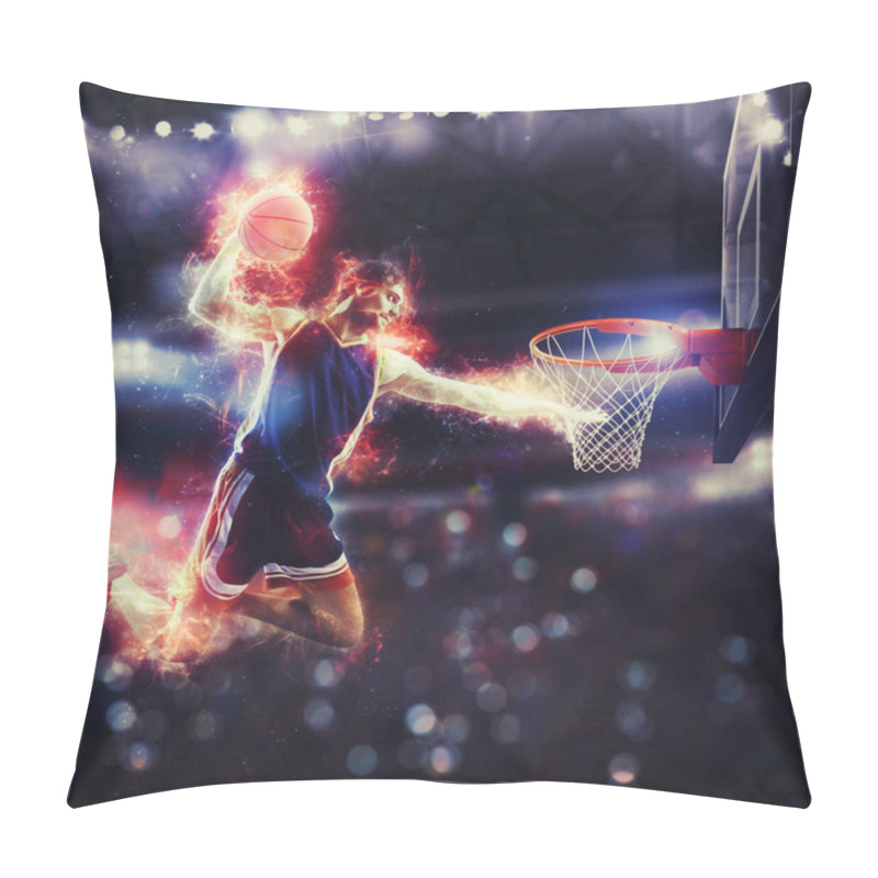 Personality  Acrobatic Slam Dunk Of A Basket Player In The Basket At The Stadium Pillow Covers