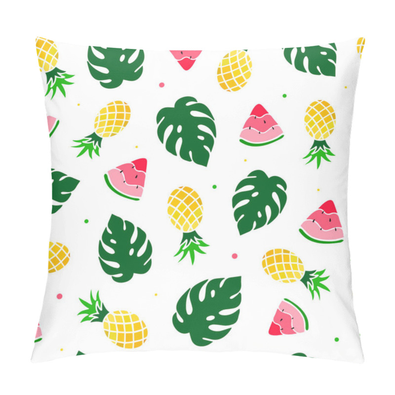 Personality  Summer Seamless Pattern Decorated With Tropical Leaves, Watermelons, Pineapples For Prints, Scrapbooking, Wrapping Paper, Wallpaper, Etc. Pillow Covers